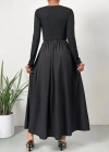 Kadın Uzun Kollu Bisiklet Yaka Uzun üst Viskon Alt Trikoton Elbise