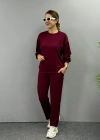 Kadın Uzun Kollu Bisiklet Yaka Viskon Iki Iplik Bluz Ve Pantolon Ikili Takım