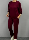 Kadın Uzun Kollu Bisiklet Yaka Viskon Iki Iplik Bluz Ve Pantolon Ikili Takım