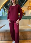 Kadın Uzun Kollu Bisiklet Yaka Viskon Iki Iplik Bluz Ve Pantolon Ikili Takım