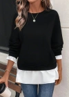 Kadın Uzun Kollu Bisiklet Yaka Viskon Iki Iplik Ve Etek Ucu Trikoton Bluz
