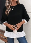 Kadın Uzun Kollu Bisiklet Yaka Viskon Iki Iplik Ve Etek Ucu Trikoton Bluz