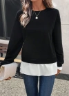 Kadın Uzun Kollu Bisiklet Yaka Viskon Iki Iplik Ve Etek Ucu Trikoton Bluz