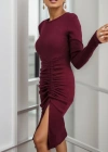 Kadın Uzun Kollu Bisiklet Yaka Yırtmaç Detay Büzgülü Kaşkorse Elbise