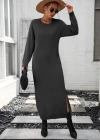 Kadın Uzun Kollu Bisiklet Yaka Yırtmaç Detay Triko Midi Boy Elbise