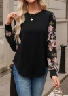 Kadın Uzun Kollu Bisiklet Yakalı Kolun çiçek Desenli Viskon Iki Iplik Bluz