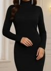 Kadın Uzun Kollu Boğazlı Midi Boy Triko Elbise (kemersiz)
