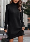 Kadın Uzun Kollu Boğazlı Yaka Yanları Yırtmaç Detay Triko Mini Boy Elbise