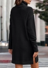 Kadın Uzun Kollu Boğazlı Yaka Yanları Yırtmaç Detay Triko Mini Boy Elbise