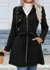 Kadın Uzun Kollu Boyundan Düğmeli Fermuarlı Beli Kuşaklı Süet Ceket