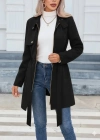 Kadın Uzun Kollu Boyundan Düğmeli Fermuarlı Beli Kuşaklı Süet Ceket