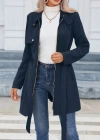 Kadın Uzun Kollu Boyundan Düğmeli Fermuarlı Beli Kuşaklı Süet Ceket