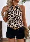 Kadın Uzun Kollu Boyundan Halka Detaylı Leopar Süprem Bluz