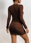 Kadın Uzun Kollu çapraz Dekolte Detaylı Mini Sandy Elbise