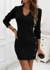 Kadın Uzun Kollu çapraz V Yakalı Yandan Düğmeli Kısa Triko Elbise