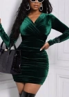 Kadın Uzun Kollu çapraz Yakalı Mini Kadife Elbise