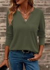 Kadın Uzun Kollu Cepli V Yakalı Viskon Iki Iplik Bluz