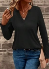 Kadın Uzun Kollu Cepli V Yakalı Viskon Iki Iplik Bluz