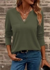 Kadın Uzun Kollu Cepli V Yakalı Viskon Iki Iplik Bluz