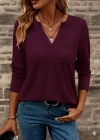 Kadın Uzun Kollu Cepli V Yakalı Viskon Iki Iplik Mürdüm Bluz