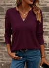 Kadın Uzun Kollu Cepli V Yakalı Viskon Iki Iplik Mürdüm Bluz