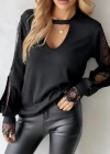 Kadın Uzun Kollu Damla Detaylı Viskon Iki Iplik Bluz