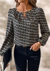 Kadın Uzun Kollu Damla Detaylı Yaka Desenli Süprem Bluz