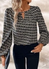 Kadın Uzun Kollu Damla Detaylı Yaka Desenli Süprem Bluz