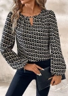 Kadın Uzun Kollu Damla Detaylı Yaka Desenli Süprem Bluz