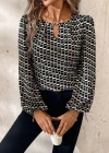 Kadın Uzun Kollu Damla Detaylı Yaka Desenli Süprem Bluz