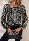 Kadın Uzun Kollu Damla Detaylı Yaka Desenli Süprem Bluz