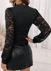 Kadın Uzun Kollu Dantel V Yakalı Sandy Bluz