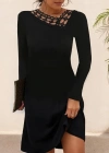 Kadın Uzun Kollu Dantel Yaka Ithal Krep Mini Elbise