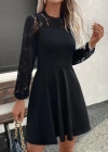 Kadın Uzun Kollu Dantelli Kloş Mini Ithal Krep Elbise