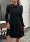Kadın Uzun Kollu Dantelli Kloş Mini Ithal Krep Elbise