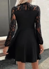 Kadın Uzun Kollu Dantelli Kloş Mini Ithal Krep Elbise
