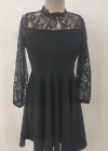 Kadın Uzun Kollu Dantelli Kloş Mini Ithal Krep Elbise