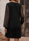 Kadın Uzun Kollu Dantelli V Yakalı Kısa Ithal Krep Elbise