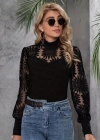 Kadın Uzun Kollu Dantelli Yarı Balıkçı Yaka Viskon Bluz