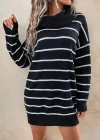 Kadın Uzun Kollu Degaje Yaka çizgili Sonya Iplik Mini Boy Triko Elbise (kemersiz)