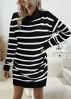 Kadın Uzun Kollu Degaje Yaka çizgili Sonya Iplik Mini Boy Triko Elbise (kemersiz)