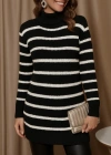 Kadın Uzun Kollu Degaje Yaka çizgili Sonya Iplik Mini Boy Triko Elbise (kemersiz)