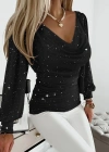Kadın Uzun Kollu Degaje Yaka Taşlı Sandy Bluz