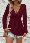 Kadın Uzun Kollu Dekolteli Sarmal Detaylı Viskon Bluz