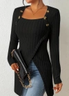 Kadın Uzun Kollu Derin Kare Yaka Düğme Detay şardonlu Kaşkorse Kruvaze Bluz