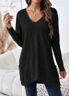 Kadın Uzun Kollu Derin V Yakalı Asimetrik Kesim Cepli Detay Yün Viskon Iki Iplik Bluz