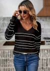 Kadın Uzun Kollu Derin V Yakalı çizgi Desenli Triko Bluz