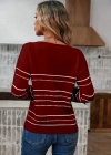 Kadın Uzun Kollu Derin V Yakalı çizgi Desenli Triko Bluz
