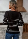 Kadın Uzun Kollu Derin V Yakalı çizgi Desenli Triko Bluz