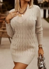 Kadın Uzun Kollu Derin V Yakalı Kısa Triko Elbise